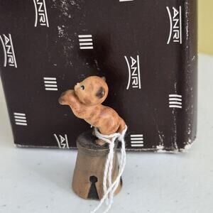 Anri Vintage wood carved Tiny Cat On Stool Figurine